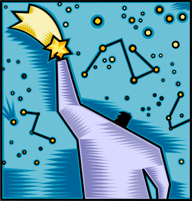 Vector Illustration of Businessman Reaches for Shooting Star of Success in Constellation Stars