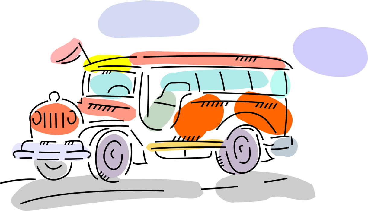 Vector Illustration of Small Passenger Tour Bus Automobile Motor Vehicle