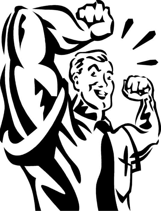 Vector Illustration of Businessman Strongman Bodybuilder Displays Muscle Strength