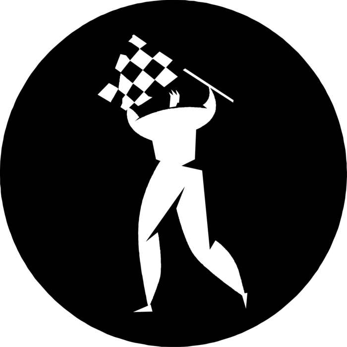 Vector Illustration of Formula One Motorsports Race Official Waves Checkered or Chequered Flag at Finish Line