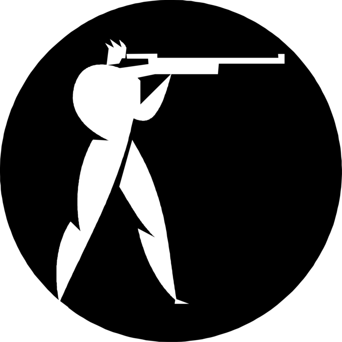 Vector Illustration of Biathlon Winter Sport Combines Cross-Country Skiing and Rifle Shooting at Target