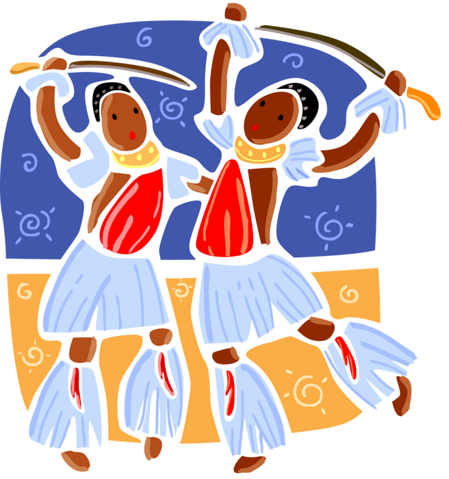 Vector Illustration of Traditional African Tribal Dancers Perform Native Dance in Celebration