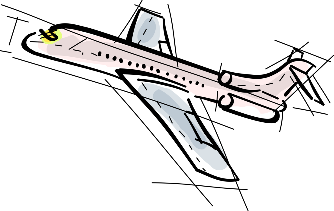 Vector Illustration of Commercial Airline Passenger Jet Aircraft Airplane Ascends to Altitude After Takeoff