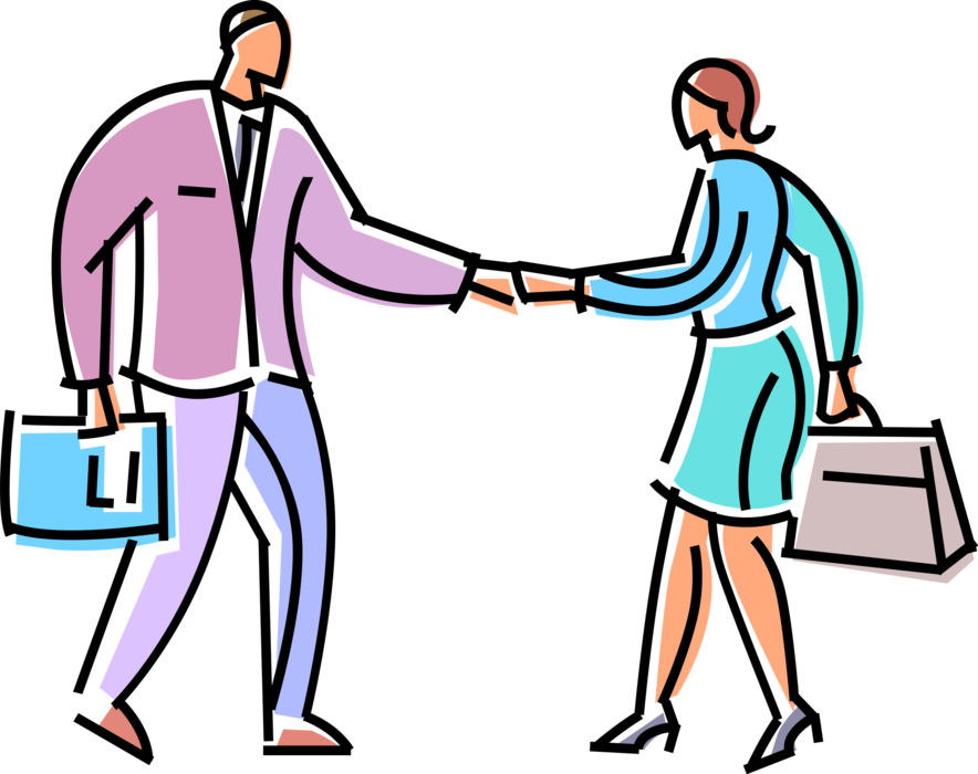 Vector Illustration of Business Associates Shaking Hands in Introduction Greeting or Agreement Handshake