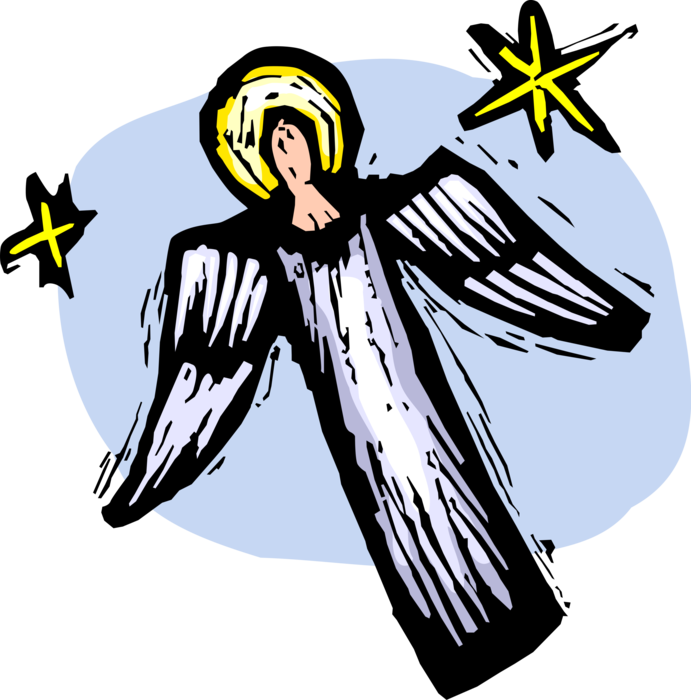 Vector Illustration of Christian Spiritual Angel with Wings and Halo in the Heavens with Stars