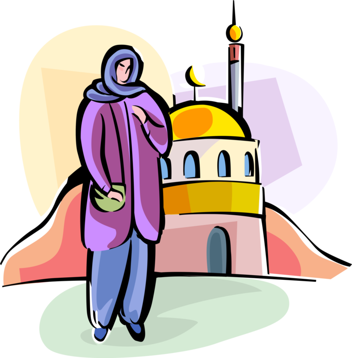 Vector Illustration of Muslim Woman Wears Hijab Headwear Symbol of Modesty and Privacy in Islam