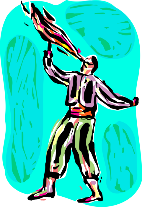 Vector Illustration of Big Top Circus Fire Eater Performing Act in Live Performance