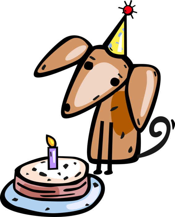 Vector Illustration of Puppy with His Birthday Cake