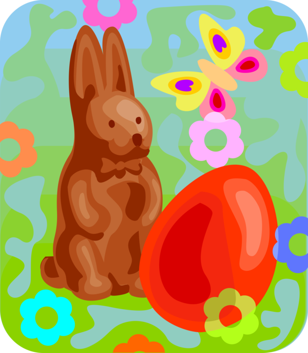 Vector Illustration of Confectionery Chocolate Bunny Rabbit Candy and Colored Easter Egg