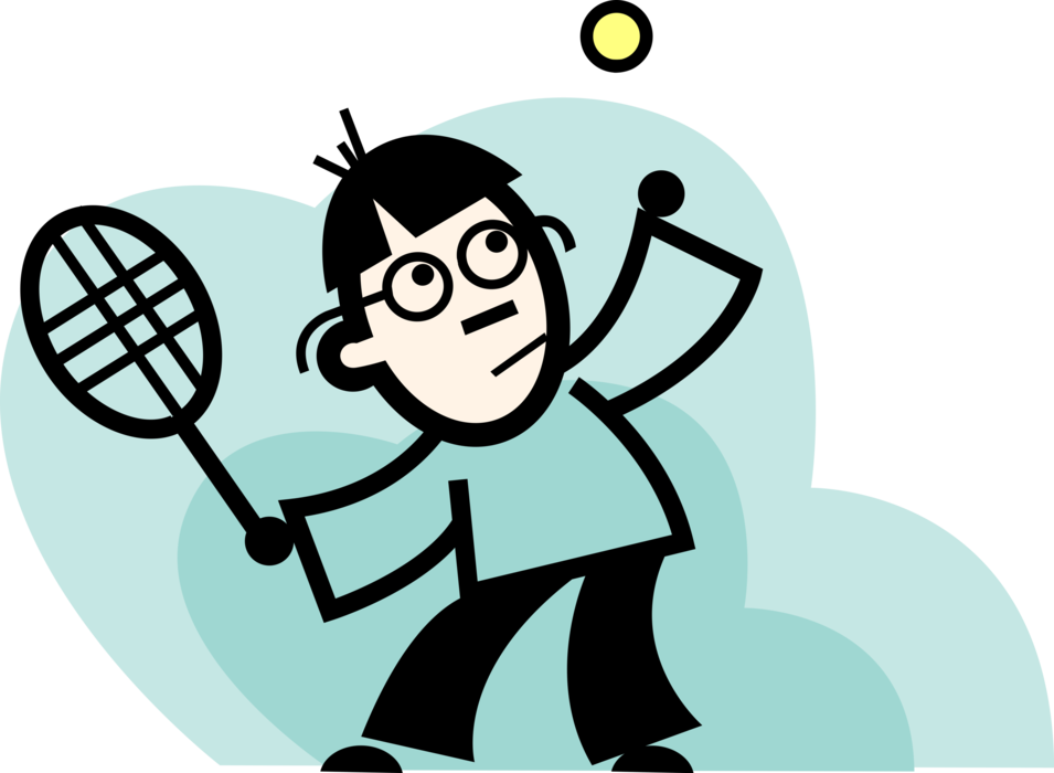 Vector Illustration of Tennis Player Serves Ball in Tennis Match