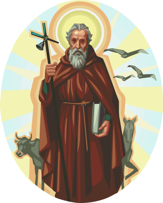 Vector Illustration of Saint Anthony the Abbot, Christian Monk from Egypt, Roman Catholic Saint