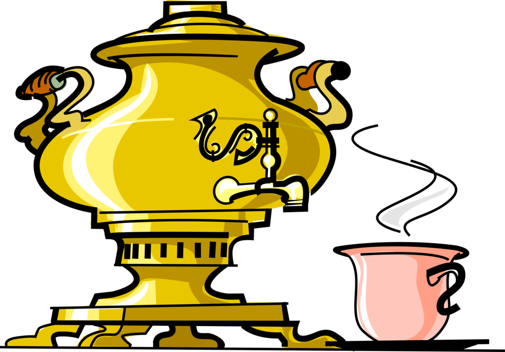 Vector Illustration of Russian Samovar Self-Boiler used to Heat and Boil Water for Tea