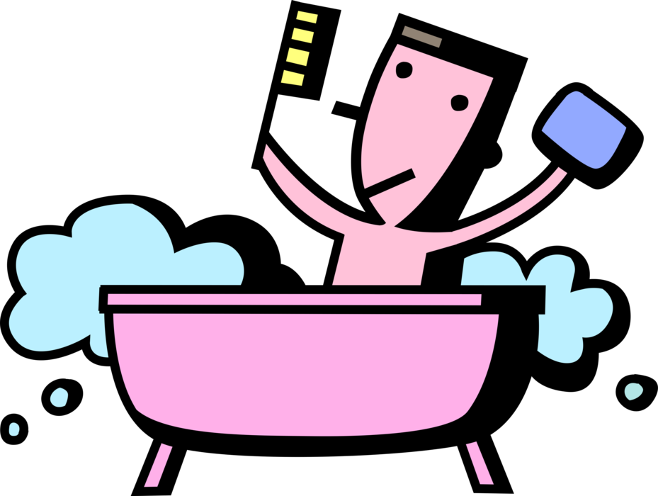 Vector Illustration of Personal Hygiene Bathing in Bathtub with Soap and Scrub Brush