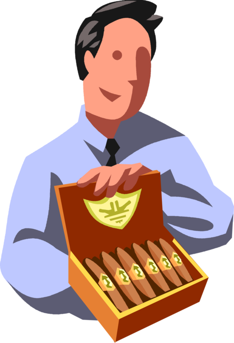 Vector Illustration of Generous Businessman Offers Tobacco Smoking Cuban Cigar 