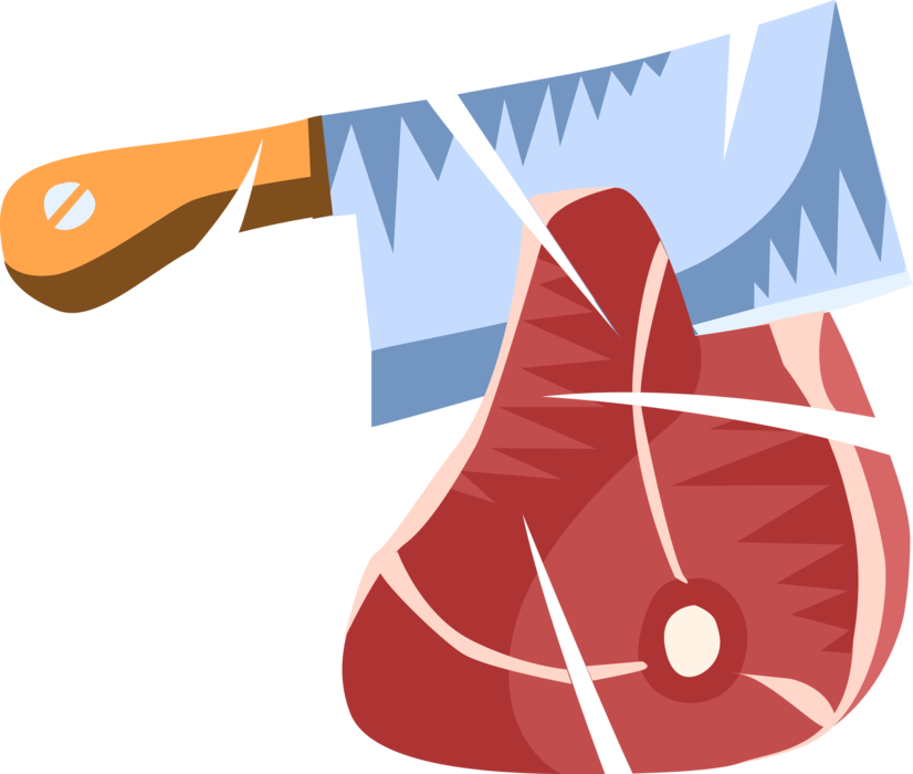 Vector Illustration of Kitchen Meat Cleaver with Beef Steak Meat