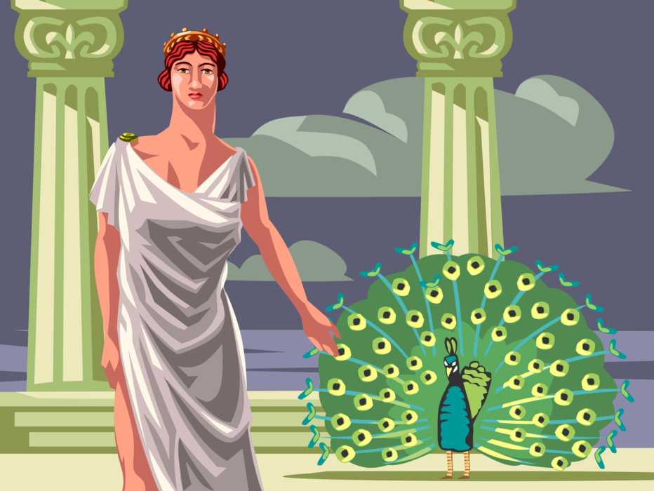 Vector Illustration of Greek Mythology Hera, Wife of Zeus, Queen of Olympus and Goddess of Women and Marriage
