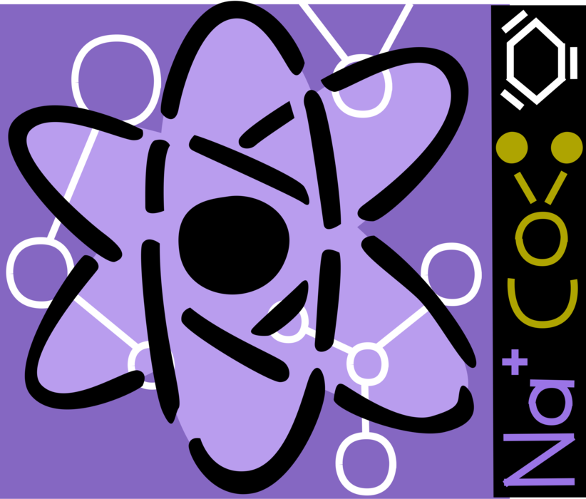 Vector Illustration of Atom Smallest Unit of Matter Composed of Nucleus with Electrons with Chemical Equation
