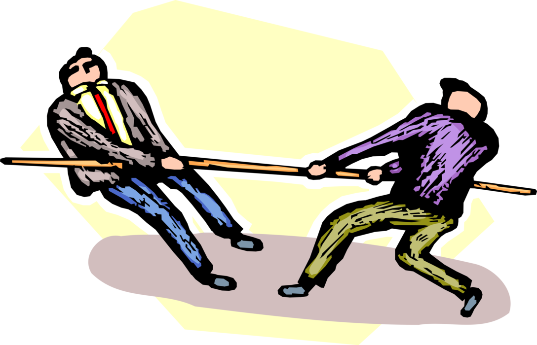 Vector Illustration of Competitive Businessmen Compete in Tug-O-War Pulling Rope Competition