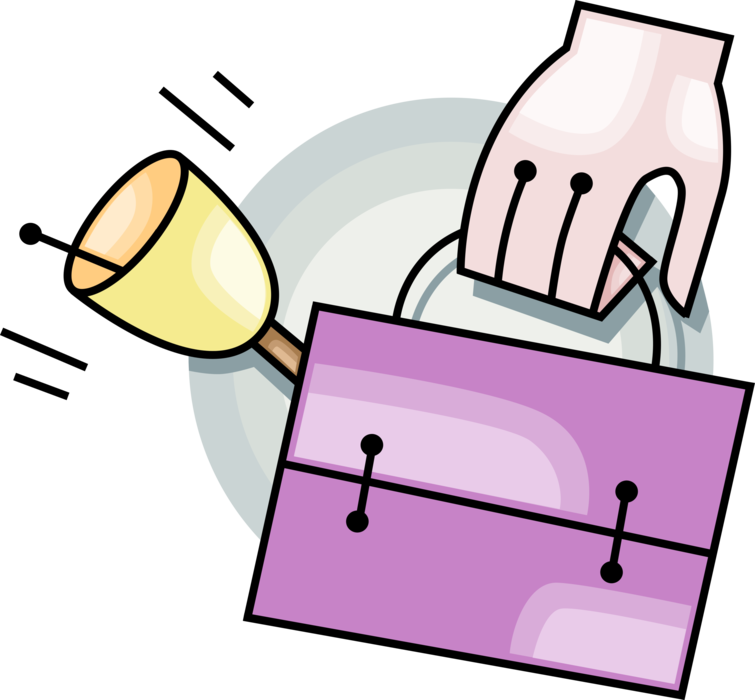 Vector Illustration of Hand with Lunch Box, and School Bell
