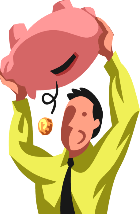 Vector Illustration of Insolvent Businessman Declares Chapter 11 with Depleted Savings Piggy Bank