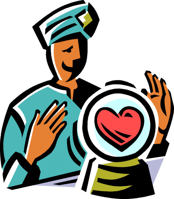 Vector Illustration of Fortune Teller Sorcerer Looks for Love in Crystal Ball with Heart
