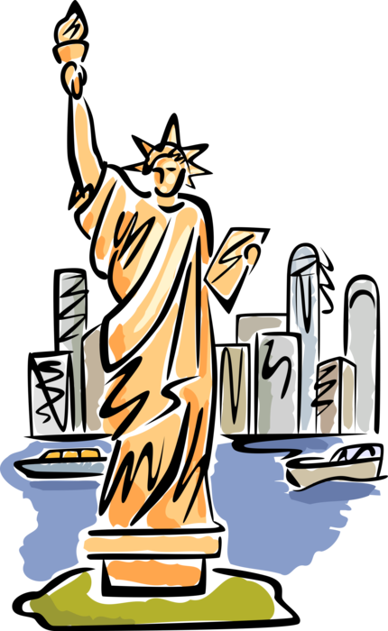 Vector Illustration of Statue of Liberty Colossal Neoclassical Sculpture on Liberty Island, New York City
