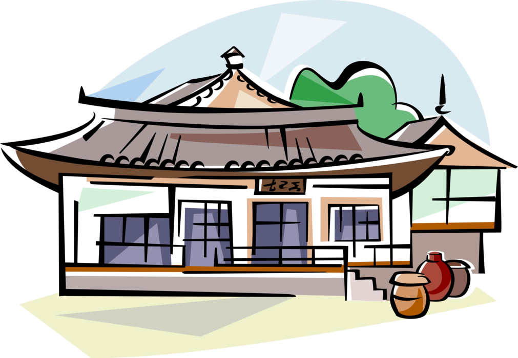Vector Illustration of Traditional South Korean House