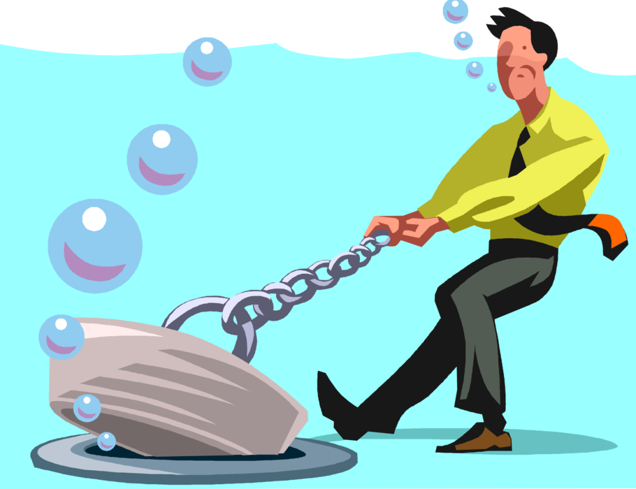 Vector Illustration of Drowning Businessman Drains the Pool by Pulling the Drain Plug