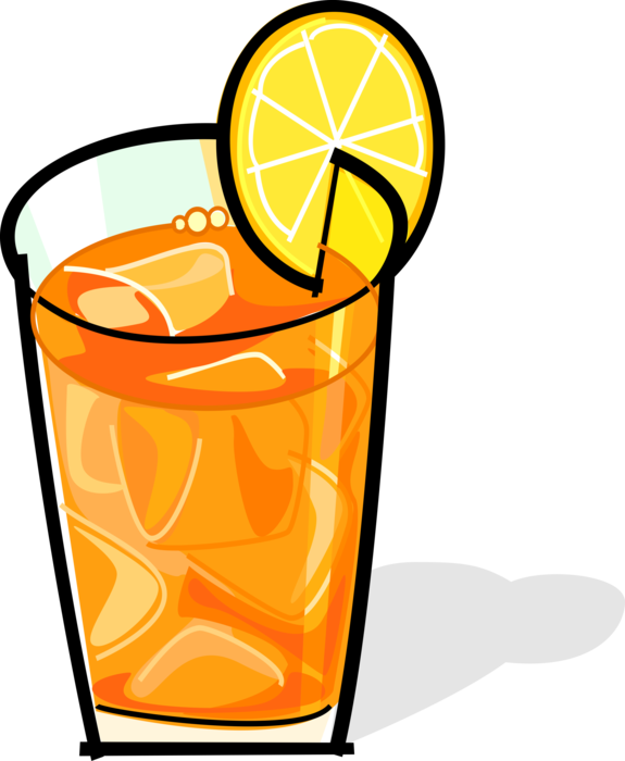 Vector Illustration of Refreshing Iced Tea in Drink Glass with Lemon Slice