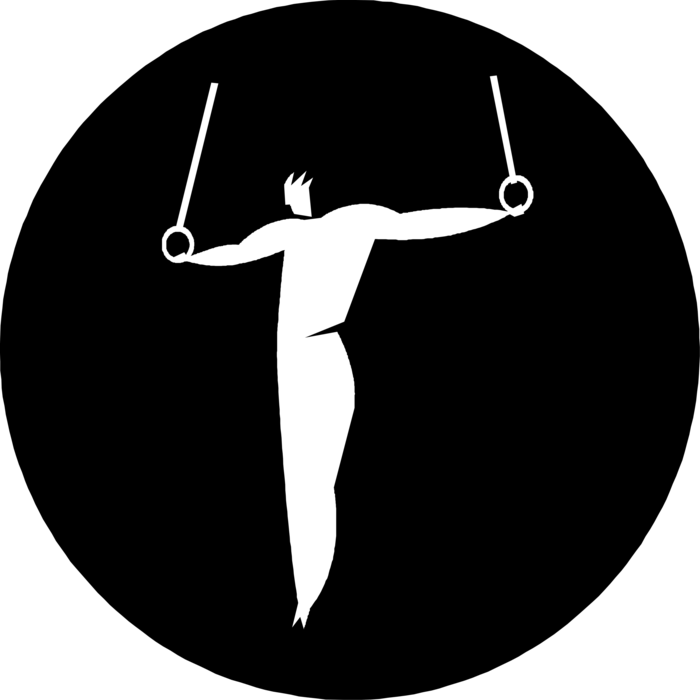 Vector Illustration of Gymnast Performs Gymnastics Routine on Rings