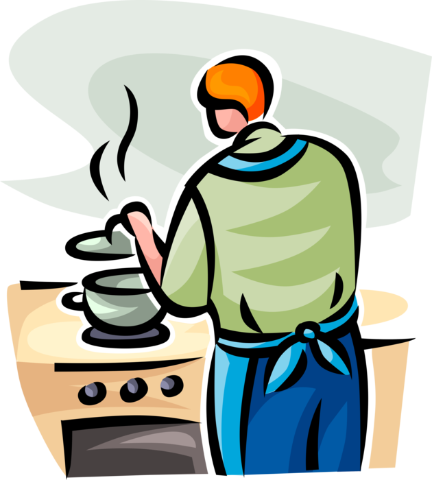Vector Illustration of Culinary Cuisine Restaurant Chef Cooking with Pot on Stove in Kitchen