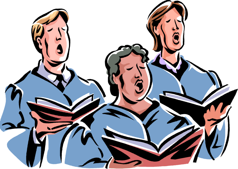 Vector Illustration of Choir Singers Sing Hymns in Church During Sunday Religious Service