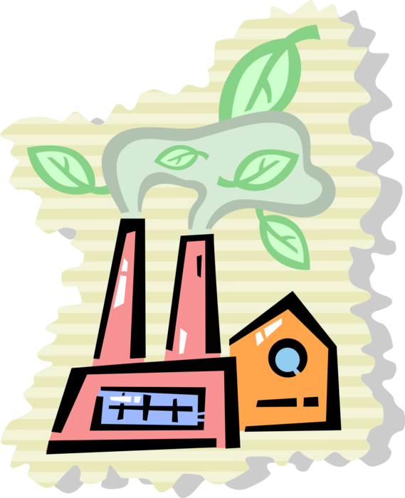 Vector Illustration of Industrial Manufacturing Factory Building Burns Clean Coal with Reduced Carbon Emission Pollution