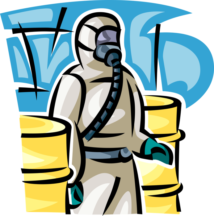 Vector Illustration of Homeland Security Personnel in Hazmat Suits Inspect Contaminated Facilities for Toxic Chemicals