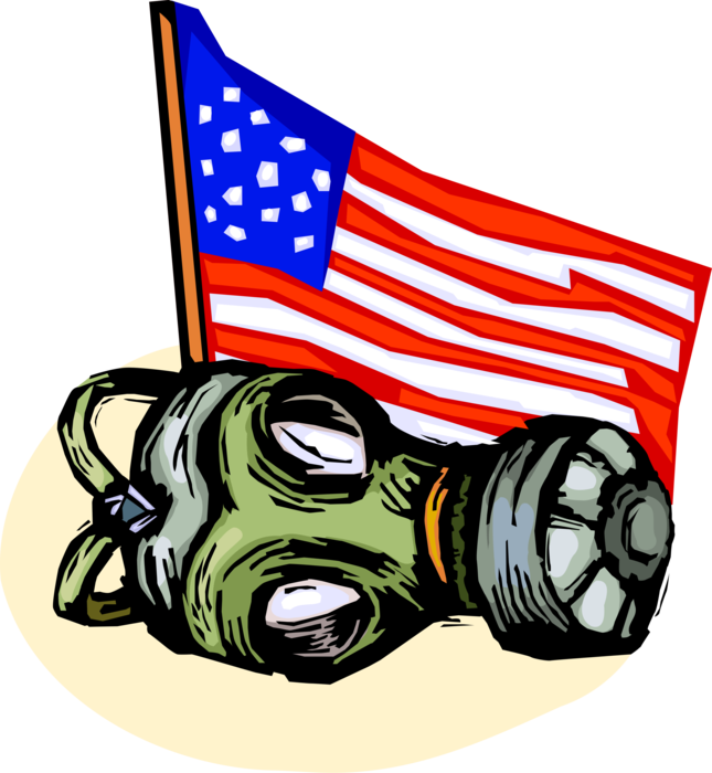Vector Illustration of United States Never Forgets Terror Attacks with Safety Mask Gas Mask and American Flag