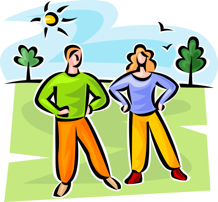 Vector Illustration of Aerobics Stretching Exercise and Physical Fitness Workout Outdoors
