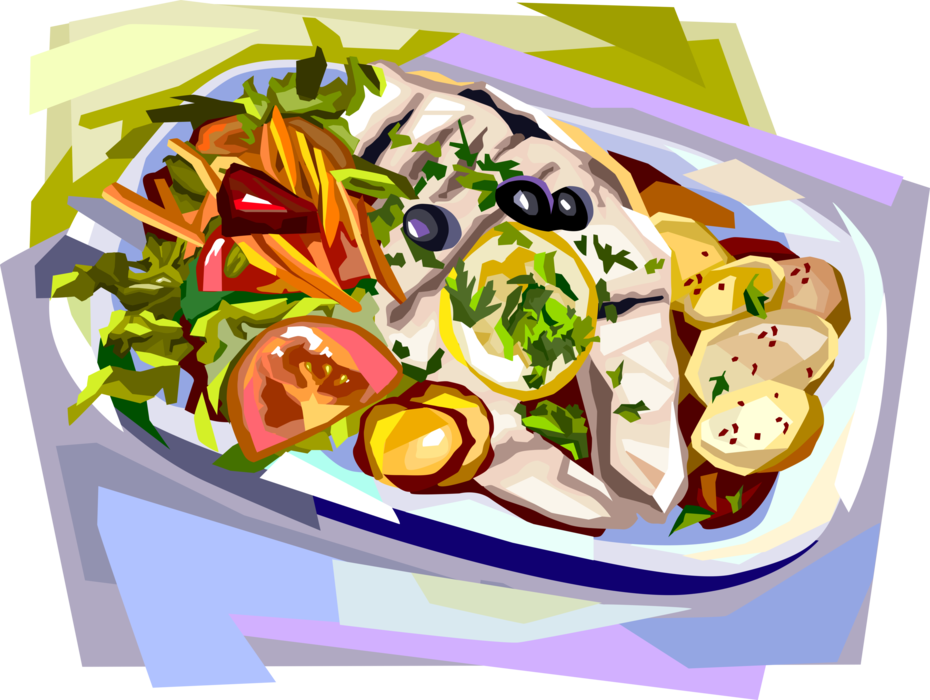 Vector Illustration of Portuguese Cuisine Codfish Meal, Portugal