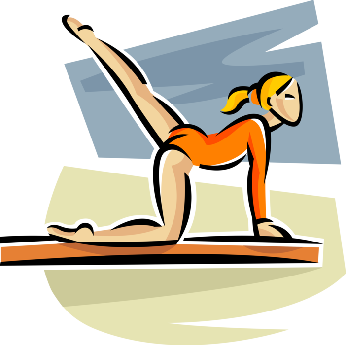 Vector Illustration of Gymnast Performs Gymnastics Routine on Balance Beam