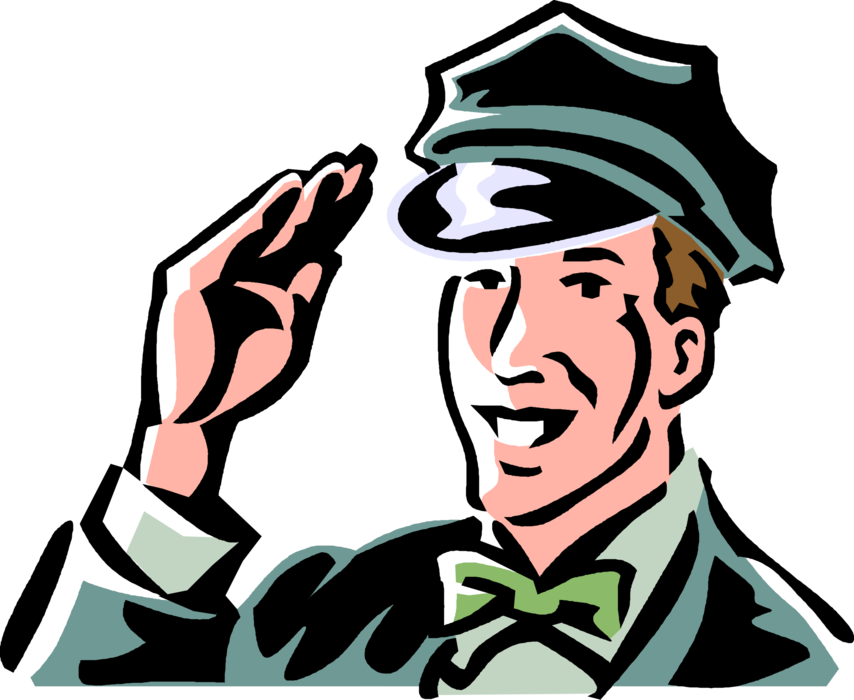 Vector Illustration of Friendly Service Station Employee Attendant Salutes Hello to Customer