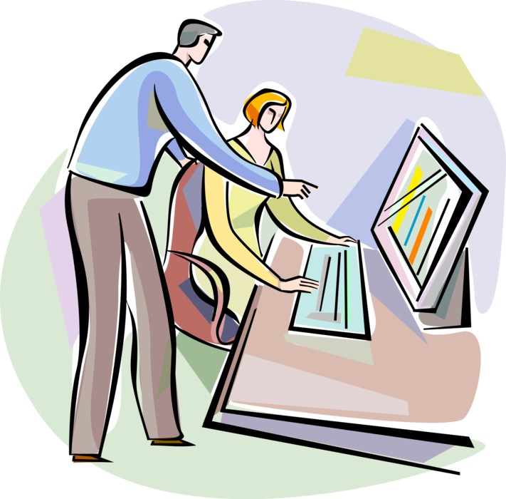 Vector Illustration of Office Coworkers Collaborate While Working on Business PowerPoint Presentation Graphics