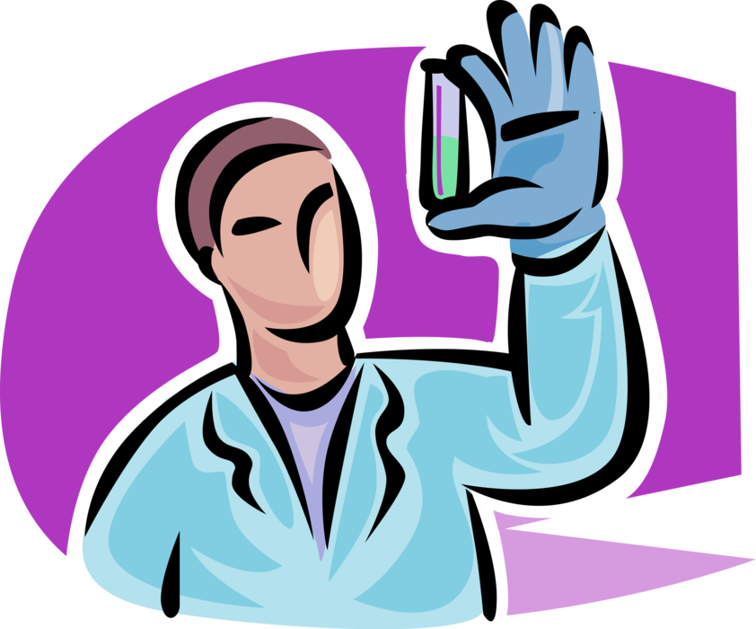 Vector Illustration of Laboratory Scientist Technician Holds Science Glassware Test Tube