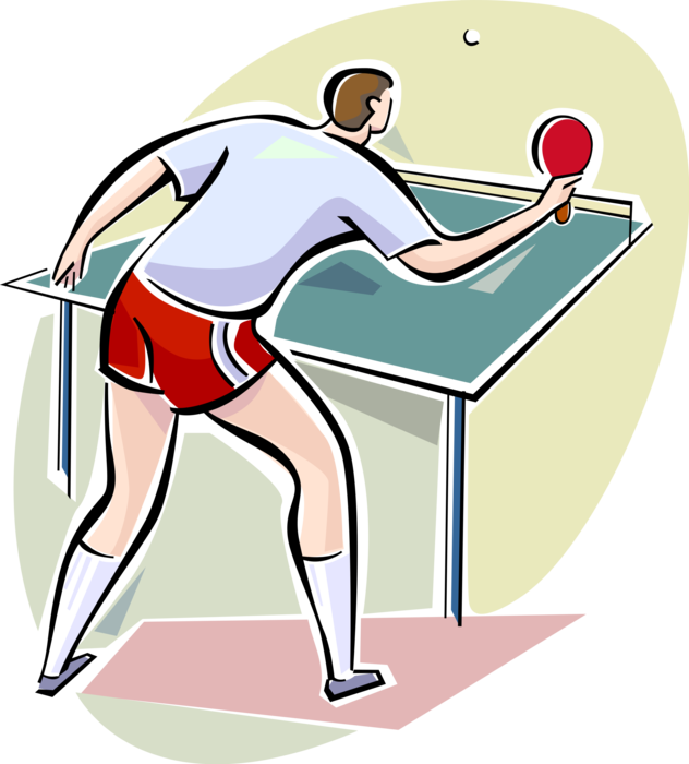Vector Illustration of Competitive Table Tennis Ping Pong Player in Match Competition