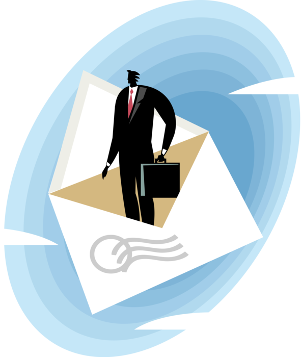 Vector Illustration of Businessman Stands in Envelope Letter Mail Correspondence