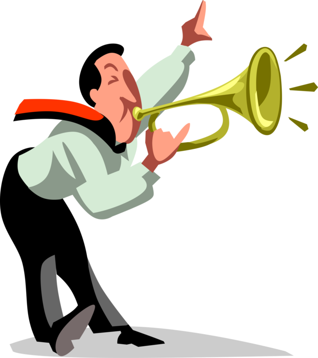 Vector Illustration of Businessman Blasts Trumpet Horn Brass Musical Instrument