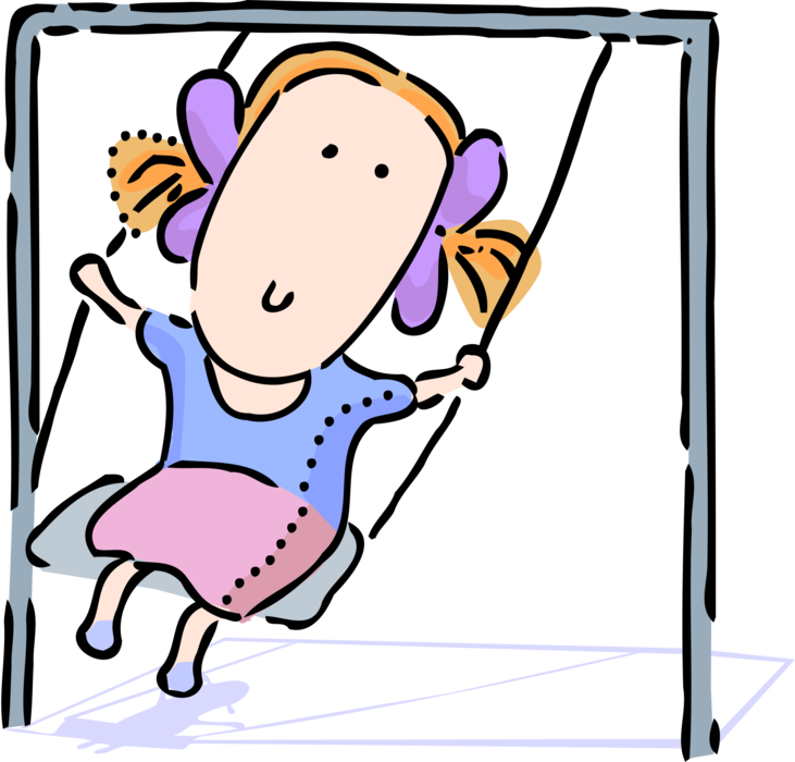Vector Illustration of Young Child Swinging on Playground Swings in Park
