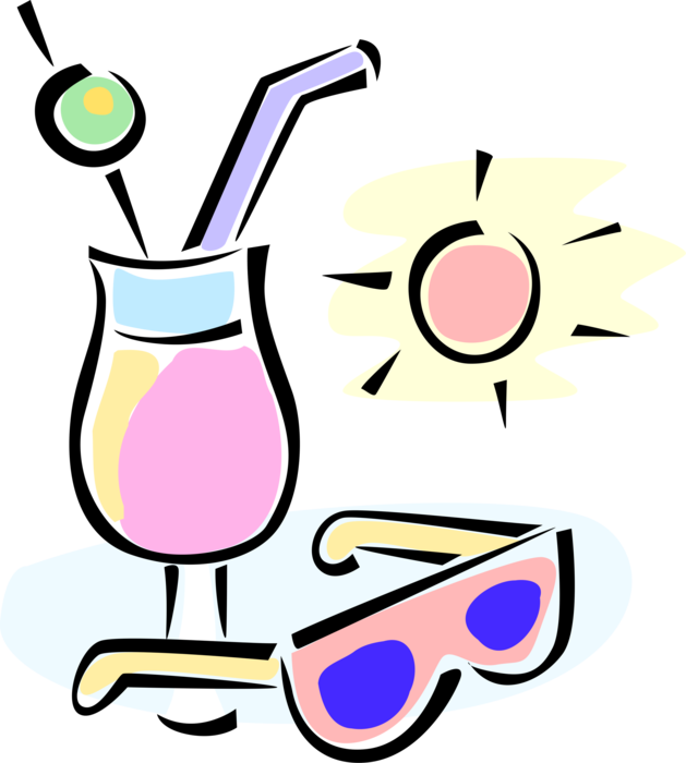 Vector Illustration of Alcohol Beverage Cocktail Drink with Pair of Sunglasses