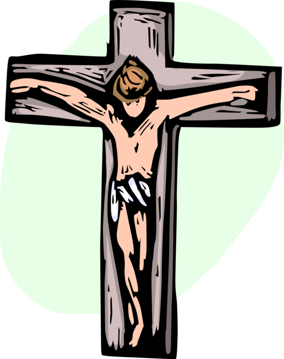 Vector Illustration of Christian Religion Crucifix Cross with Crucified Jesus Christ Nailed to Cross