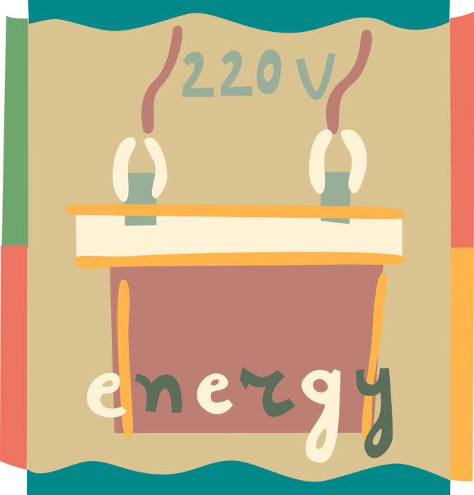 Vector Illustration of 220 Volt Electricity Energy Battery