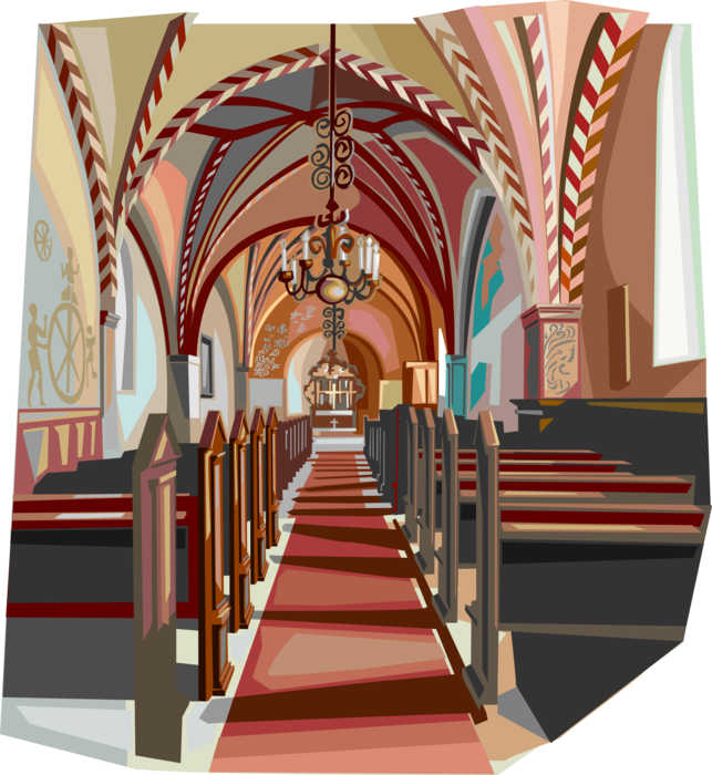 Vector Illustration of Interior Nave of Lennard Nielsen Church, Denmark