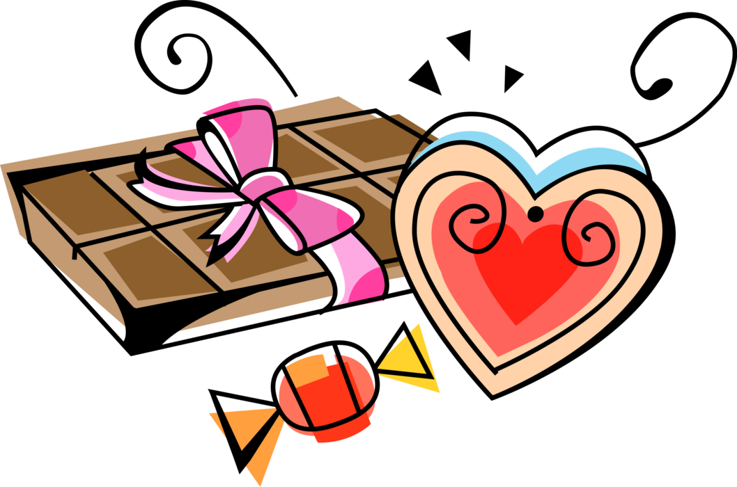 Vector Illustration of Valentine's Day Sentimental Gift Candy Chocolate with Heart-Shaped Box Expression of Affection